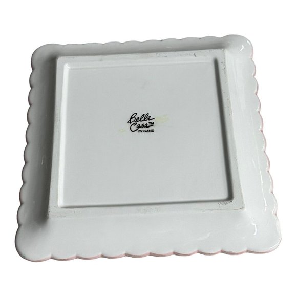 Ganz Bella Casa 8" Square Ceramic Plate 3D Roses Purple Bow Scalloped Iridescent - Picture 6 of 8